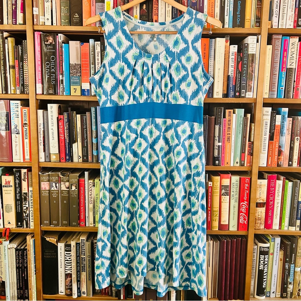 Exofficio Blue Green Peacock Feather Design Dri-Release Sleeveless Dress Large
